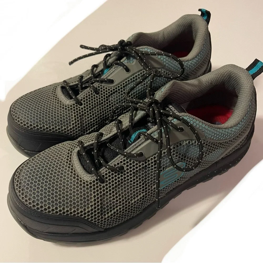 3/$30 Skechers Bulkin Lyndale Gray Mesh Industrial Workshoe Gray with Blue - Picture 2 of 7